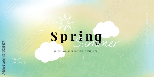 Abstract summer gradient mesh background vector. Wallpaper design with sparkle in grainy and blurry texture. Illustration for banner, backdrop, social media, cover, ads.