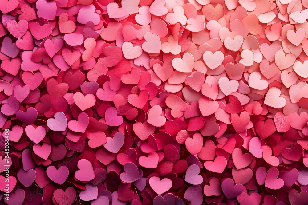 Many small paper heart shapes creating an ombre color effect Many small paper heart shapes creating an ombre color effect