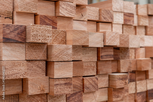 brick wall background wood texture of white oak Pattern stacked cut