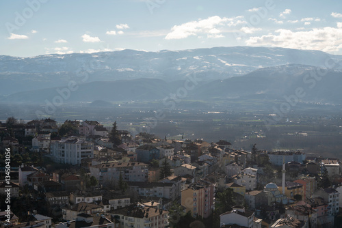 Generated iValley Town with Snow-Capped Mountain Backdrop