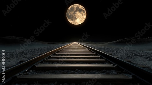 Moonlit Train Tracks Through Desert