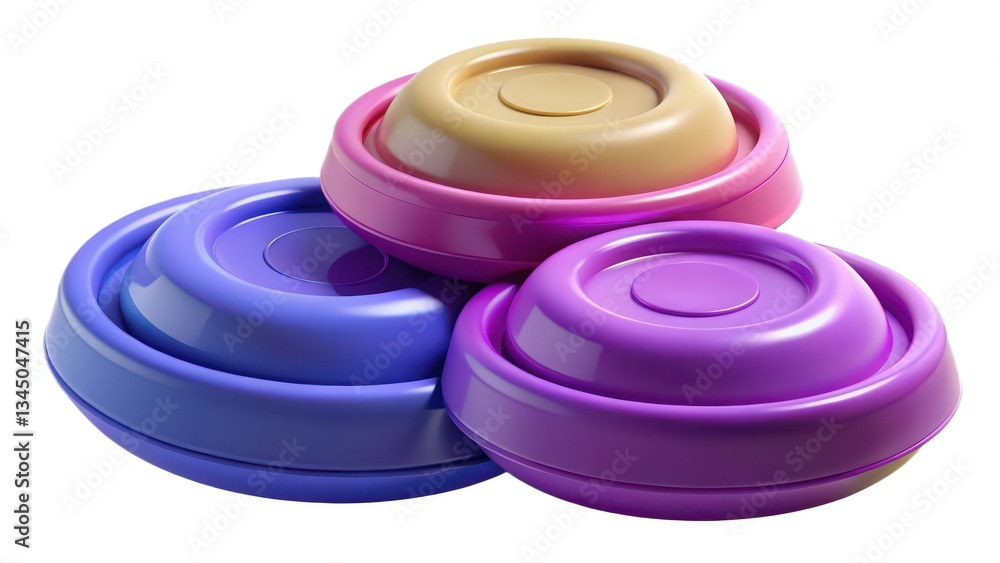 Three Colorful Disc Objects on White Background Three Colorful Disc Objects on White Background
