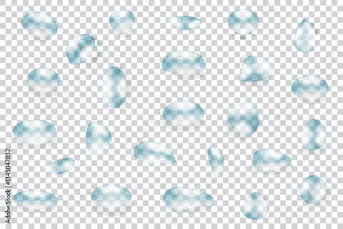 Raindrops, dew on leaves, elements for your design project on a transparent background. EPS10 Vector Illustration