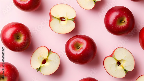 Red Apple Pattern On Pink Background