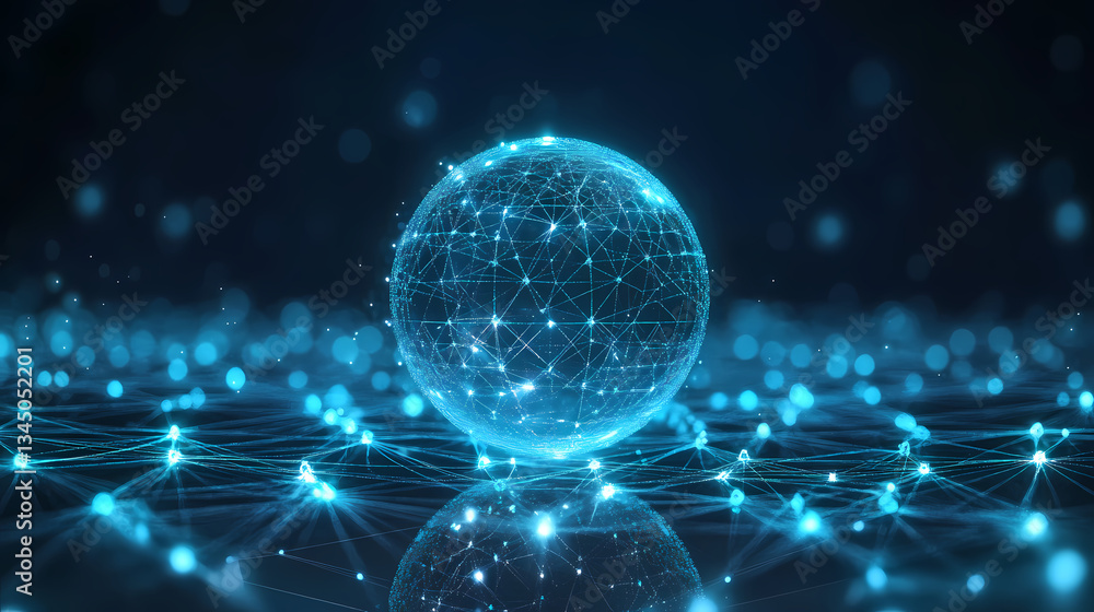 Obraz premium Sci-Fi Glowing Blue Sphere in Network