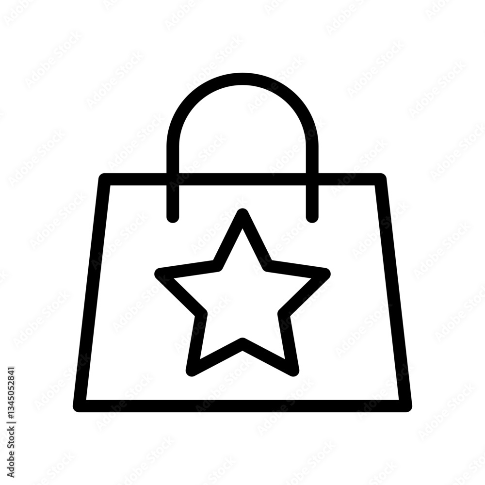 Minimalistic Shopping Bag Icon with Star Outline. Ideal for e-commerce or retail-related graphics. Minimalistic Shopping Bag Icon with Star Outline. Ideal for e-commerce or retail-related graphics.