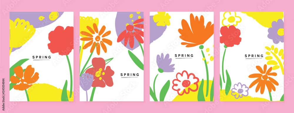 Obraz premium Spring Floral invitation card background vector. Minimal hand drawn botanical flowers template background. Design illustration for wedding, vip cover, poster, rsvp modern card, birthday party.
