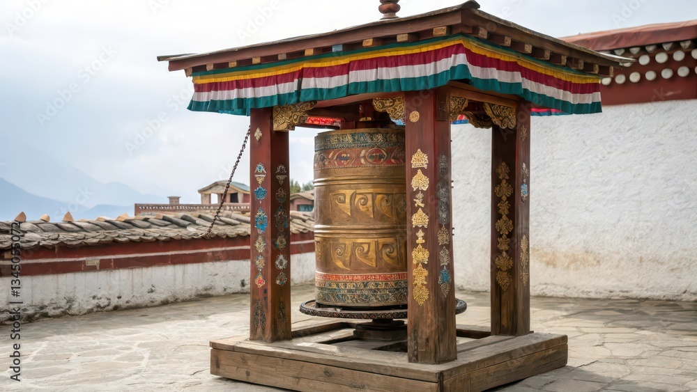 Fototapeta premium Tibetan Prayer Wheel on White Background
