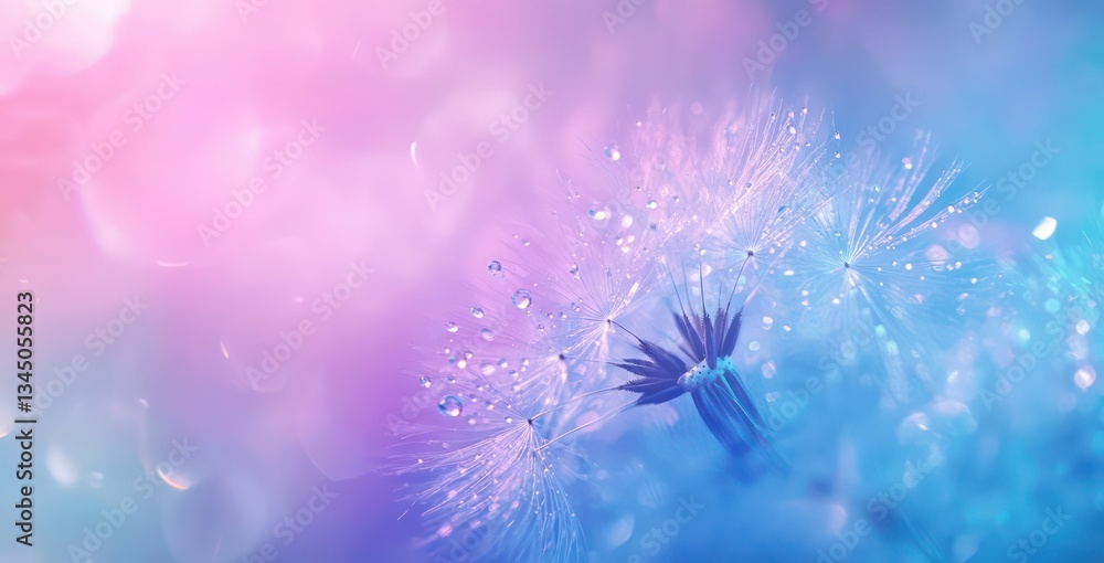 Dewy dandelion seed head, pastel background, nature beauty, website banner Dewy dandelion seed head, pastel background, nature beauty, website banner