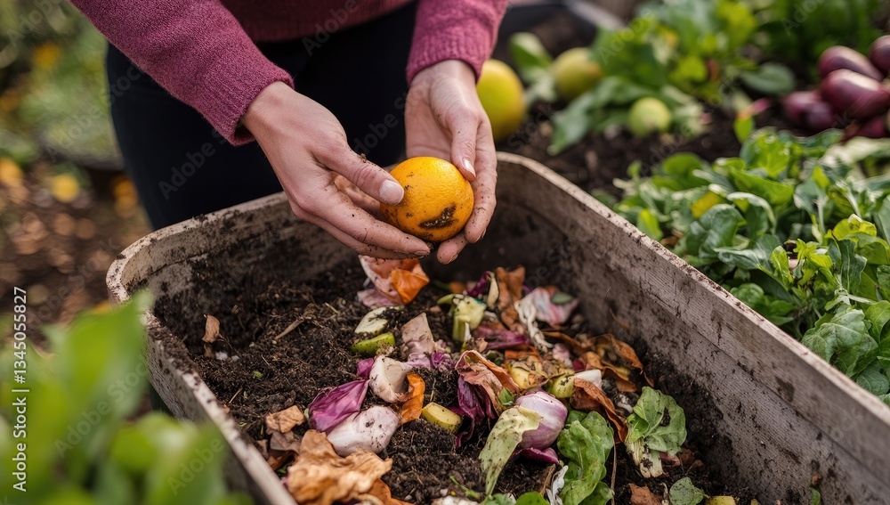 Fototapeta premium Person composting an orange