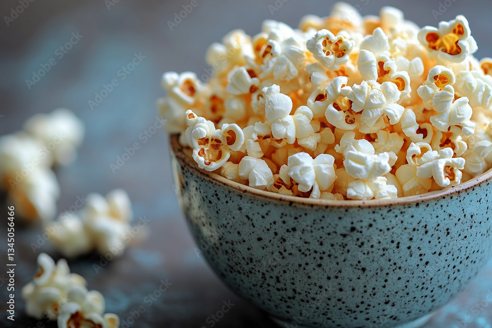 Bowl of popcorn, close-up, light background, movie snack
Bowl of popcorn, close-up, light background, movie snack