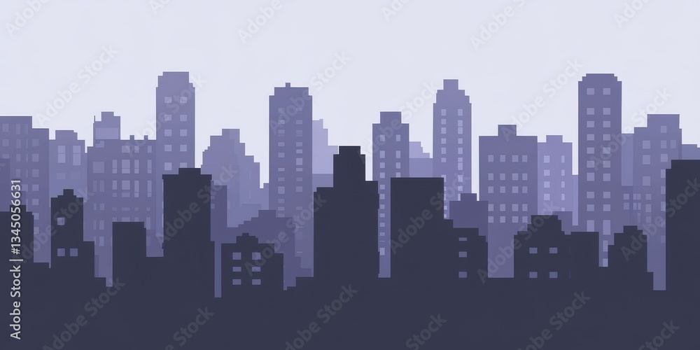 Fototapeta premium A pixelated grayscale city skyline silhouetted in the background
