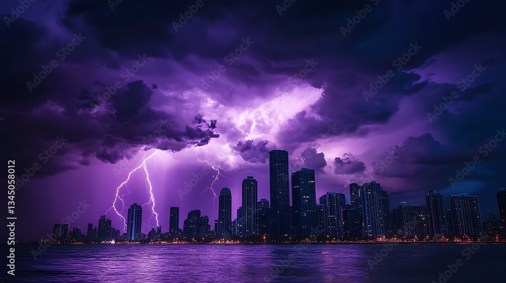 Fototapeta premium Majestic Cityscape Under a Dramatic Thunderstorm
