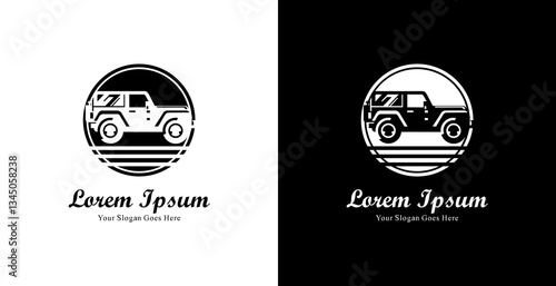 Jeep logo design with side view and combined with a circle