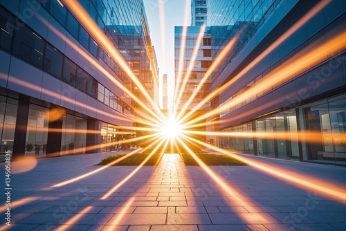 Vibrant Lens Flare Explosion on Modern Urban Landscape