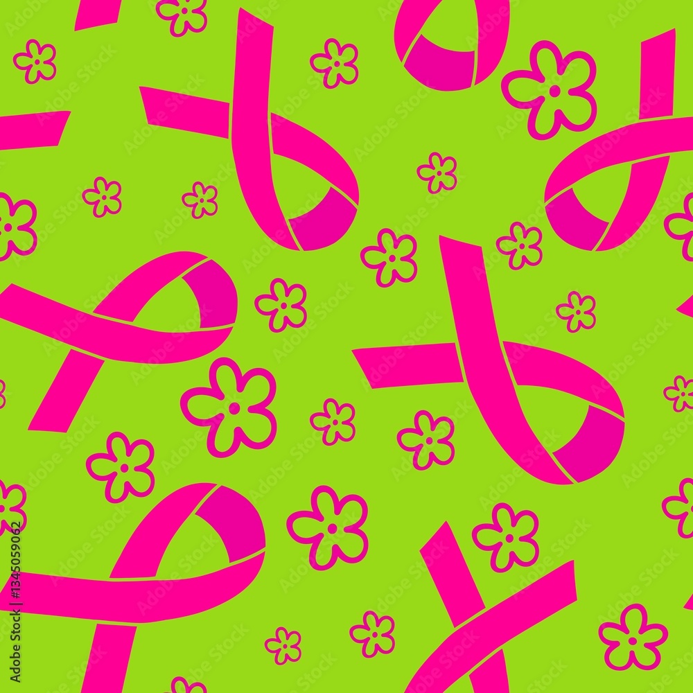 Fototapeta premium Breast cancer month seamless pink ribbon day mammogram pattern for medical accessories and medicine textiles