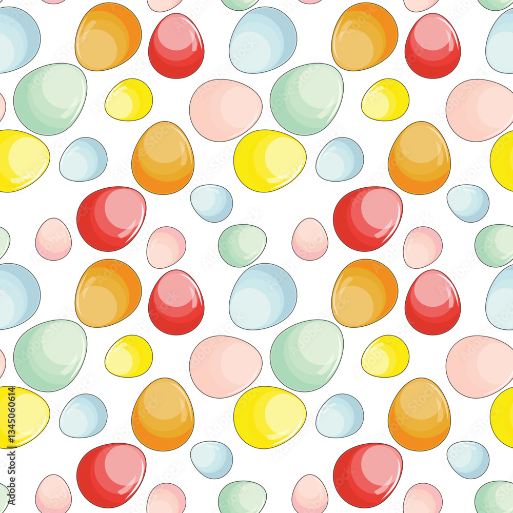 Easter egg pattern with colored outline eggs on white background Easter egg pattern with colored outline eggs on white background