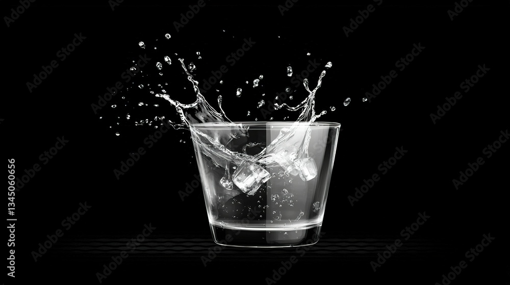 An image of a black glass filled with ice cubes sitting on a black surface against a dark background An image of a black glass filled with ice cubes sitting on a black surface against a dark background