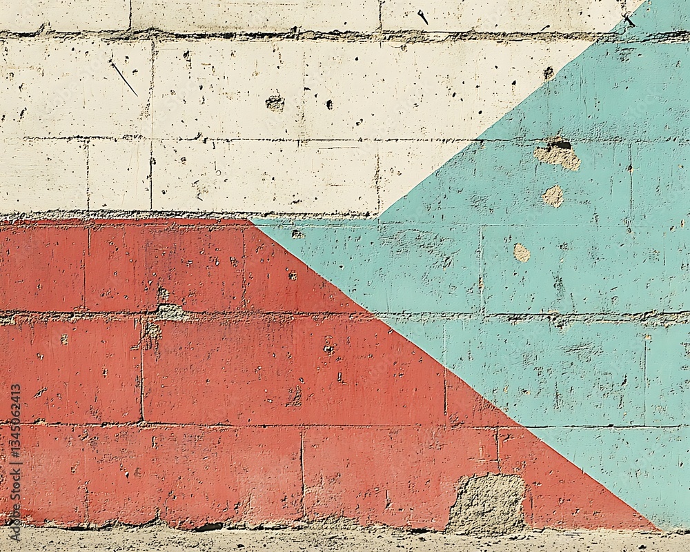 Naklejka premium Painted concrete brick wall with geometric shapes and various colors