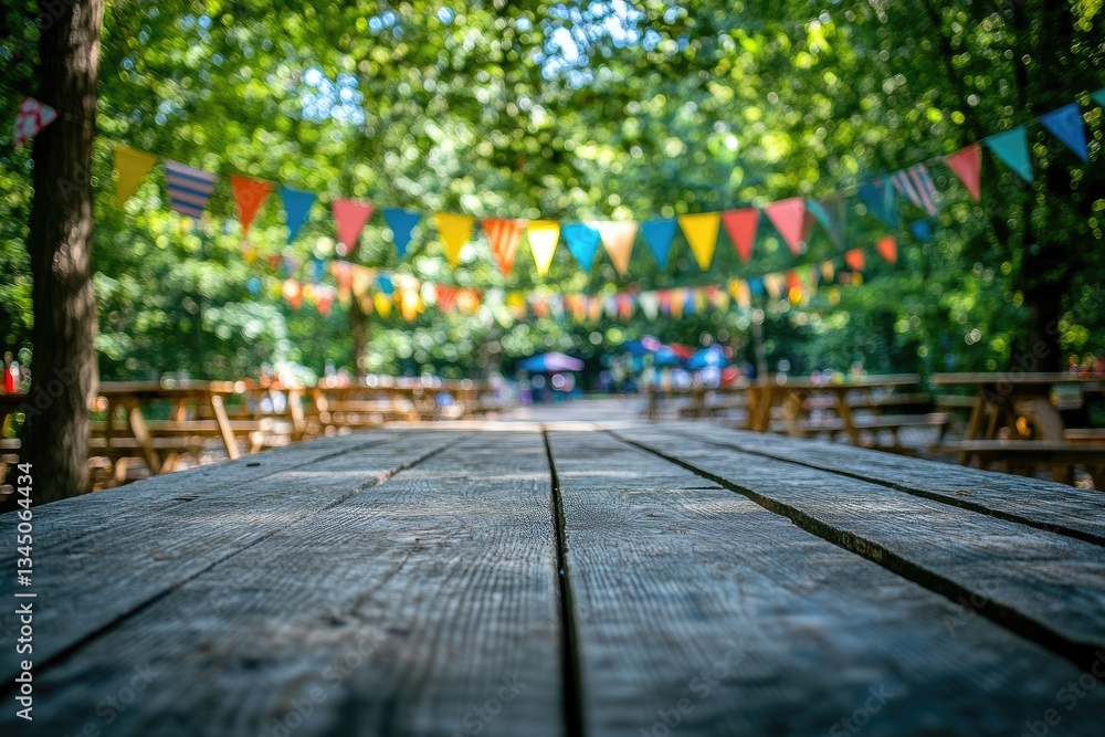 Obraz premium Rustic wooden picnic table in park