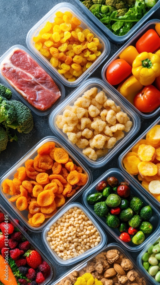 Prepared Meal Prep Containers Filled With Various Healthy Foods Prepared Meal Prep Containers Filled With Various Healthy Foods