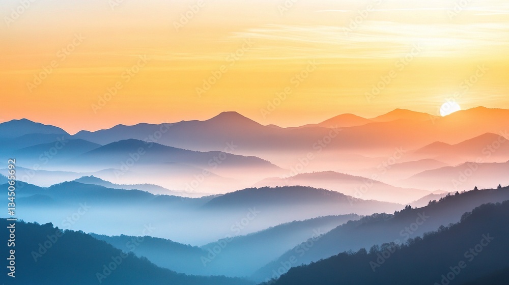 Obraz premium Breathtaking Sunrise Over Misty Valley with Soft Warm Hues