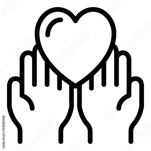 Hands holding heart outline icon for love and support