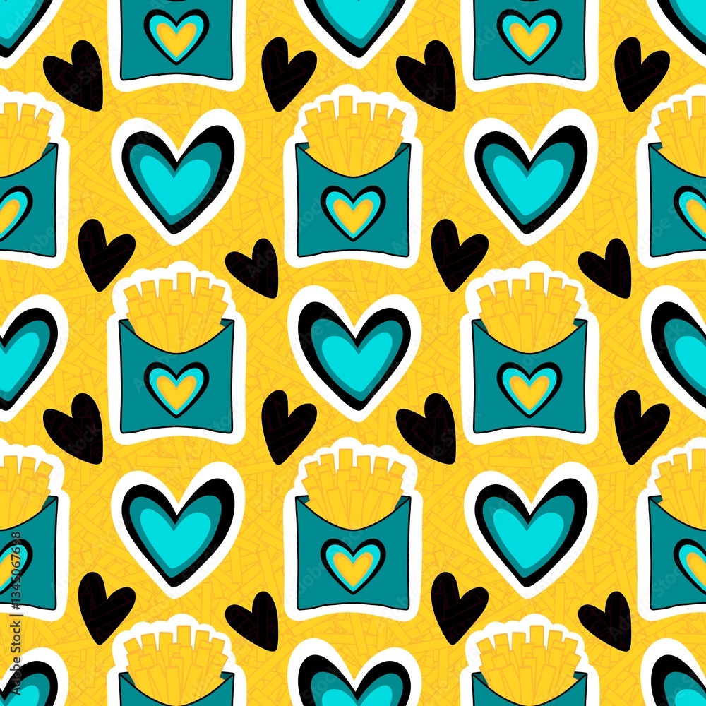 Cartoon food seamless french fries pattern for wrapping paper and fabrics and linens and kids clothes print Cartoon food seamless french fries pattern for wrapping paper and fabrics and linens and kids clothes print