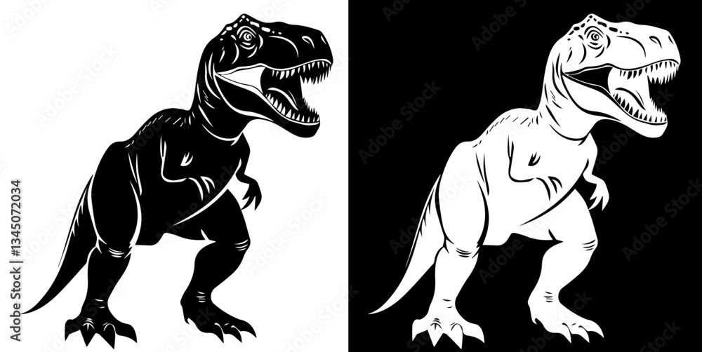 Fototapeta premium prehistoric realistic dinosaur silhouette isolated on white and black background