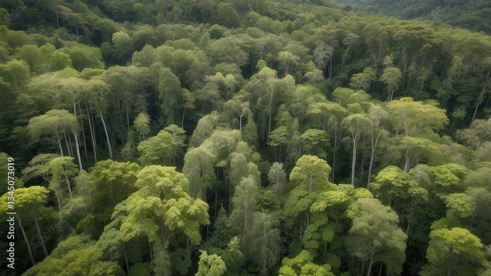Fototapeta premium Full panoramic view of a dense forest canopy.