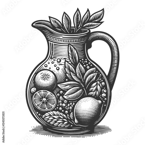 Vintage Pitcher with Lemonade and Citrus Fruits