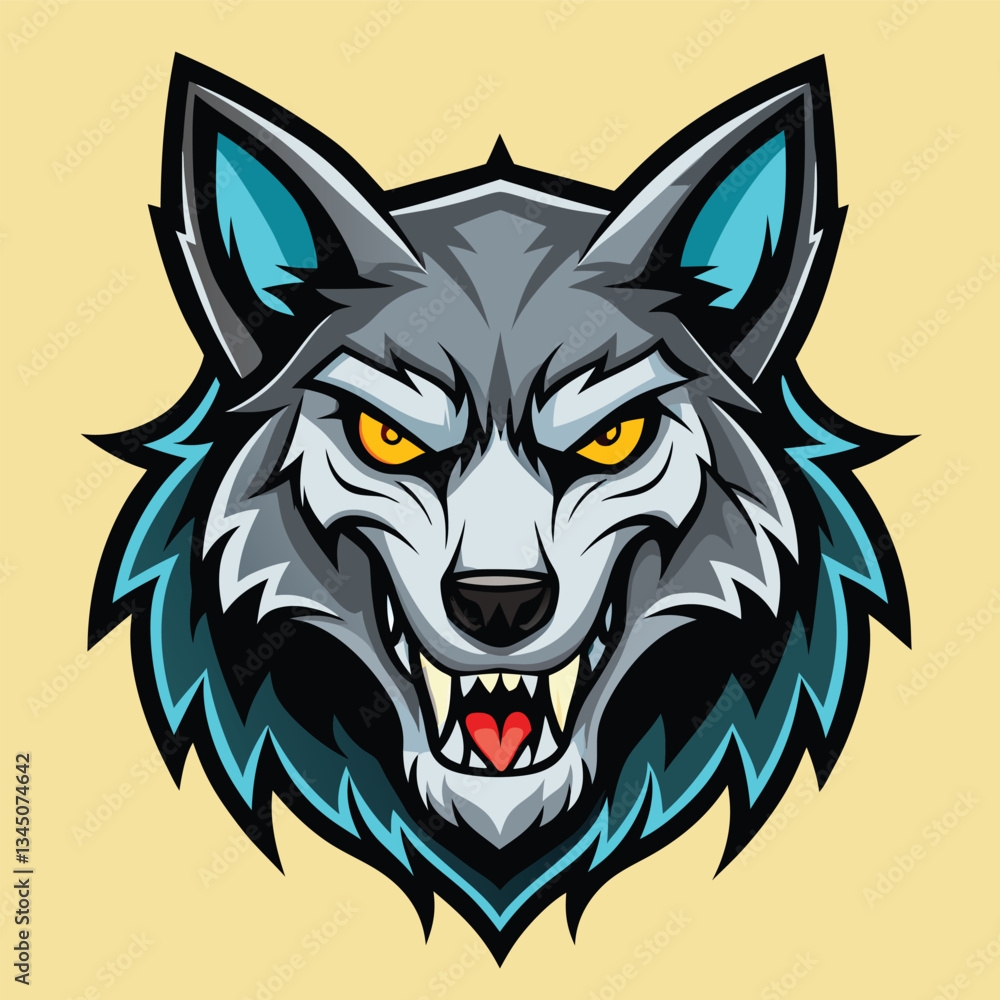 Fototapeta premium Gnarly Vector Illustration of a Wolf Skull Logo with Intricate Details