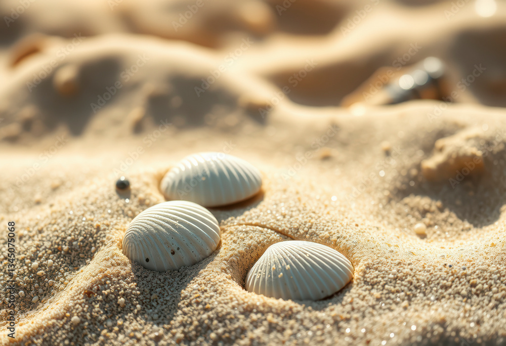 Seashells create unique patterns on fine sand, basking in the warmth of the summer sun at a tranquil beach. Seashells create unique patterns on fine sand, basking in the warmth of the summer sun at a tranquil beach.