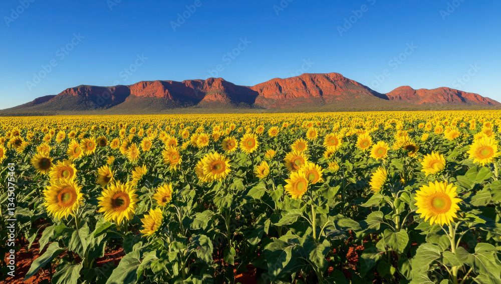 Fototapeta premium Sunflower Splendor Against Red Mountain Range 