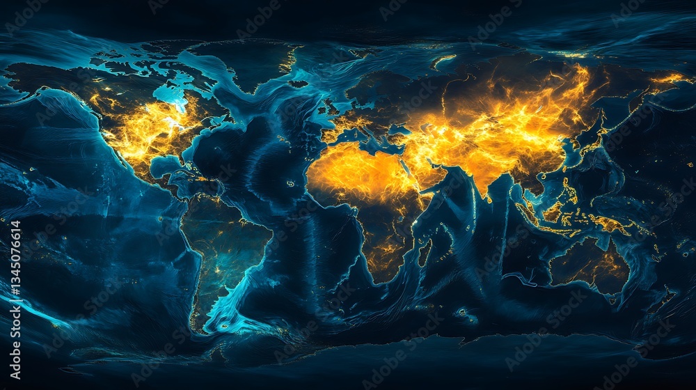 Obraz premium World map showing concentrated activity, global view
