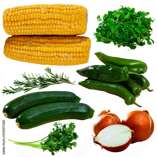 Photography Collection of various fresh vegetables isolated on white background