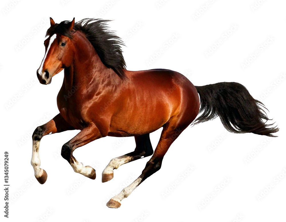Fototapeta premium Bay stallion run gallop isolated on transparent