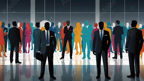 Abstract faceless business characters networking at an event