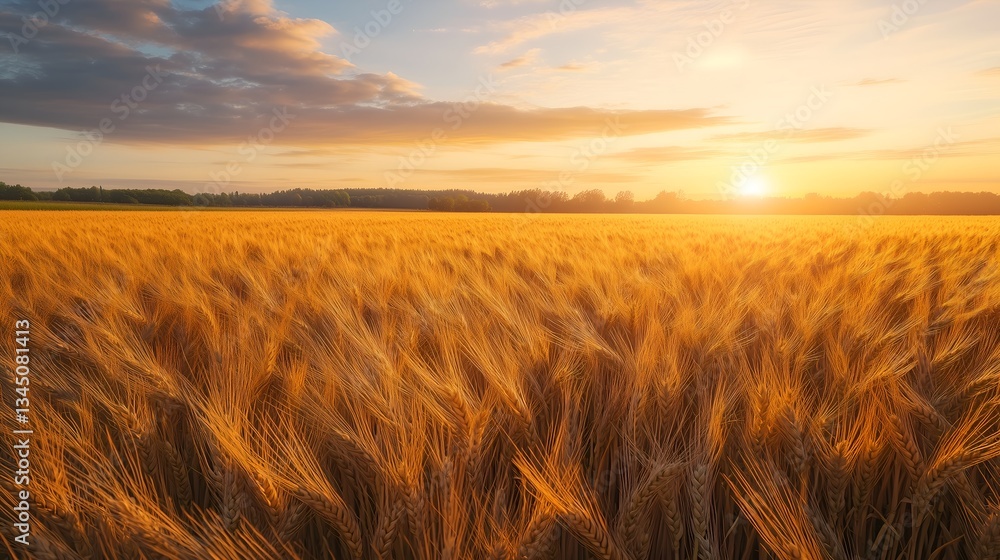 Obraz premium A golden wheat field under a warm sunset, with soft light and long shadows.