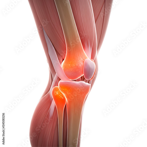 3D medical illustration of painful knee joint with inflammation isolated on transparent background 