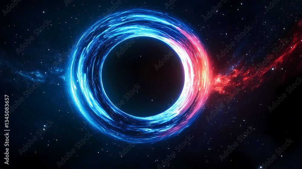 Glowing blue ring in black hole surrounded by space Glowing blue ring in black hole surrounded by space