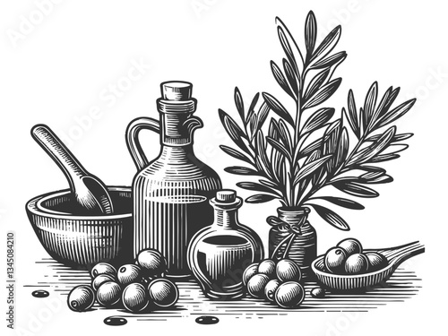 Olive Oil and Mediterranean Ingredients vector