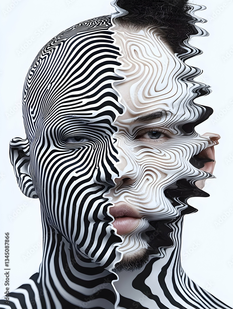 Abstract Portrait of a Man with Black and White Geometric Patterns Abstract Portrait of a Man with Black and White Geometric Patterns