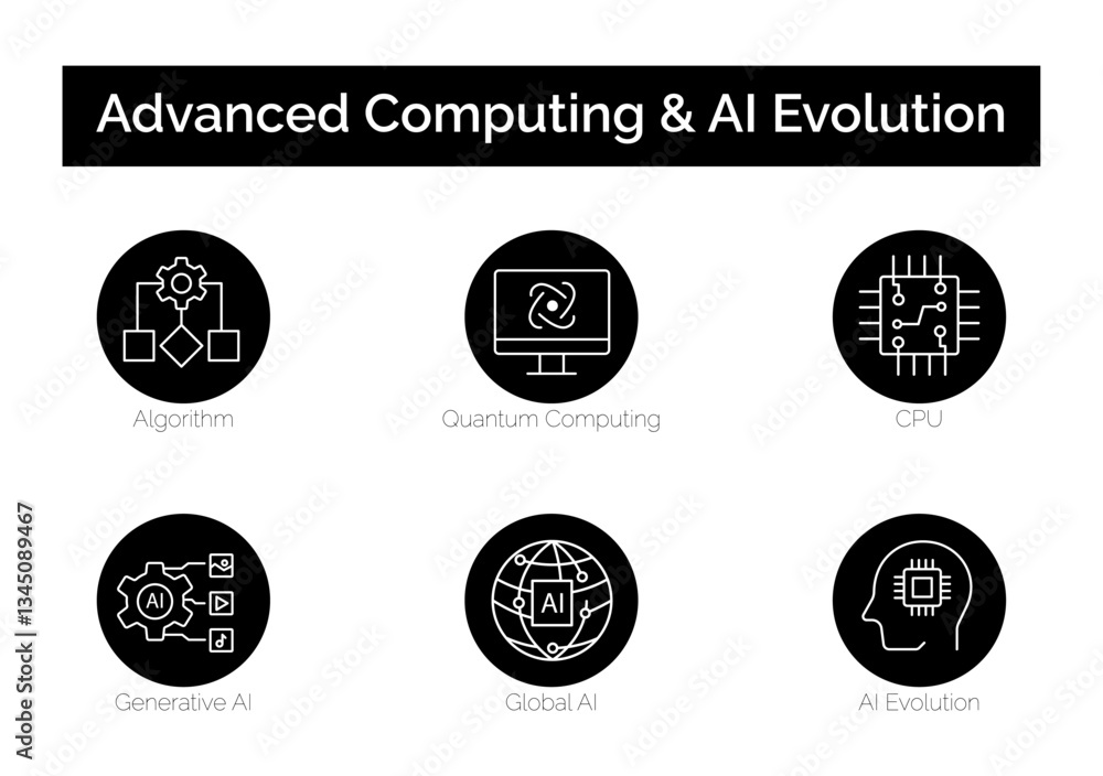 Obraz premium Advanced Computing and AI Evolution – Next-Gen Technologies for Smarter AI Systems icons set with editable stroke.