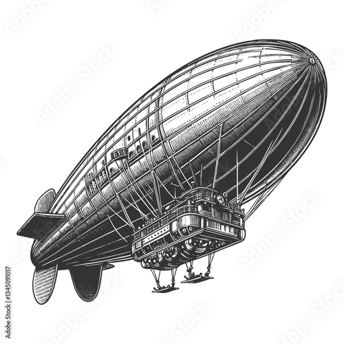 Vintage Airship with Detailed Gondola vector