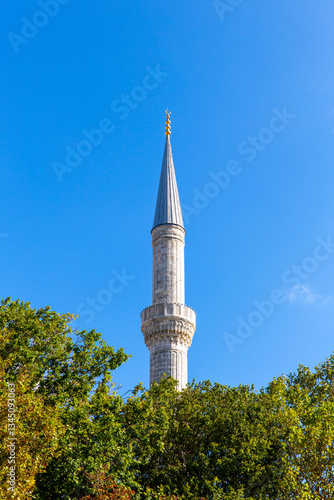 Minaret of the Blue Mosque in Istanbul