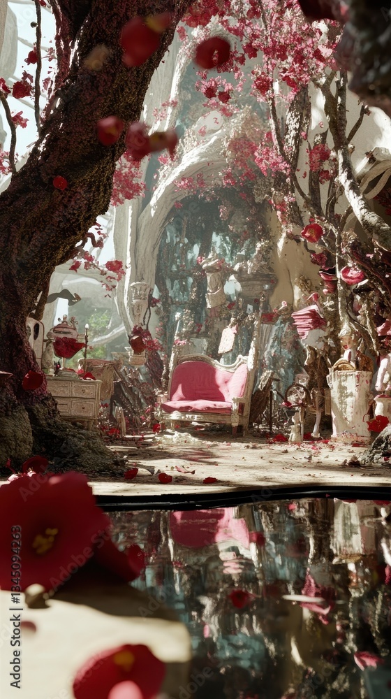 Obraz premium A fantastical interior scene with abundant floral and plant elements