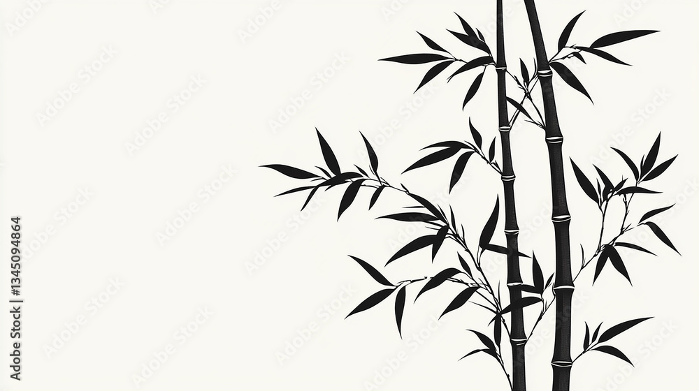 Fototapeta premium 水墨画風の竹のシンプルなイラスト 