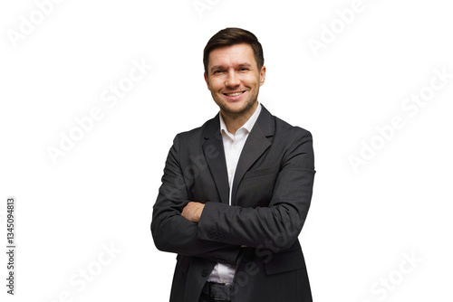 фотографія Professional man in business suit smiling confidently with arms crossed against