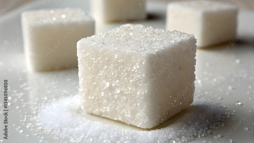 A sugar cube, showcasing its pristine, white surface and delicate structure A sugar cube, showcasing its pristine, white surface and delicate structure